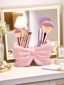 1 pieza Estante de almacenamiento de cosméticos con forma de lazo estilo nórdico, estante de almacenamiento de cepillos de dientes, decorativo para escritorio en el hogar, decoración estética para la habitación, decoración del hogar, ahorro de espacio, accesorios para cocina, baño, dormitorio, para vacaciones, playa, colección de baño, colección de dormitorio, gran capacidad