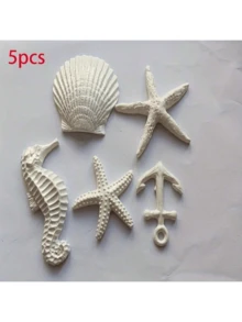 5-Piece Resin Nautical Figurine Set - Starfish, Seahorse, Shell Collectible Decor For Aquarium, Christmas, Home Accents - Multicolor - View 11