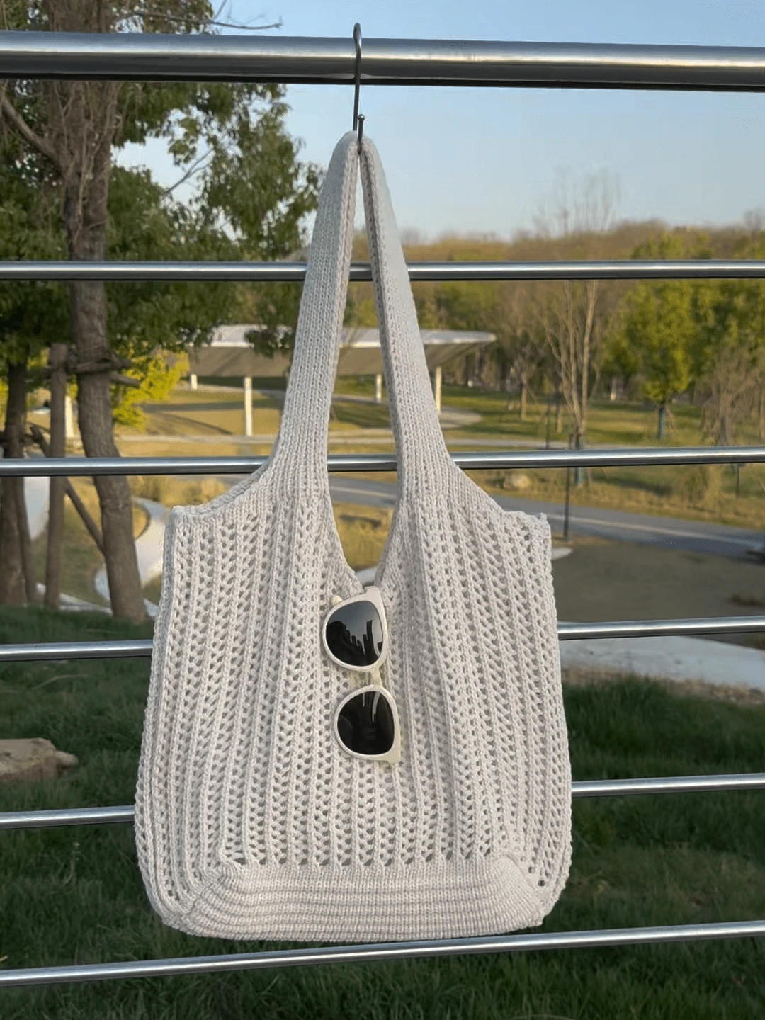 Summer Lightweight Hollow Crochet Tote Bag Large Capacity Women Shoulder Bag For Shopping Travel School Vacation Commute