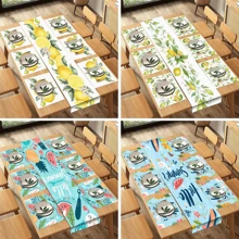 1pc/5pcs/7pcs, Home Decor, Summer Style Lemon Pattern Polyester Printed Table Runner With 6 Placemats - Polyester, Rectangle, Holiday Decorative Fabric Table Runner, Home Decor, Kitchen & Dining Table Decoration, Room Decor, Table Runner