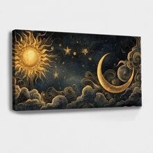 1pc Wrapped Frame Canvas Wall Art Gothic Nature Horizontal Black And White Gold Print Sun And Moon Vintage Canvas Classic Oil Painting Art Home Decor For Living Room, Bedroom, Office - Khung bọc - Xem 5