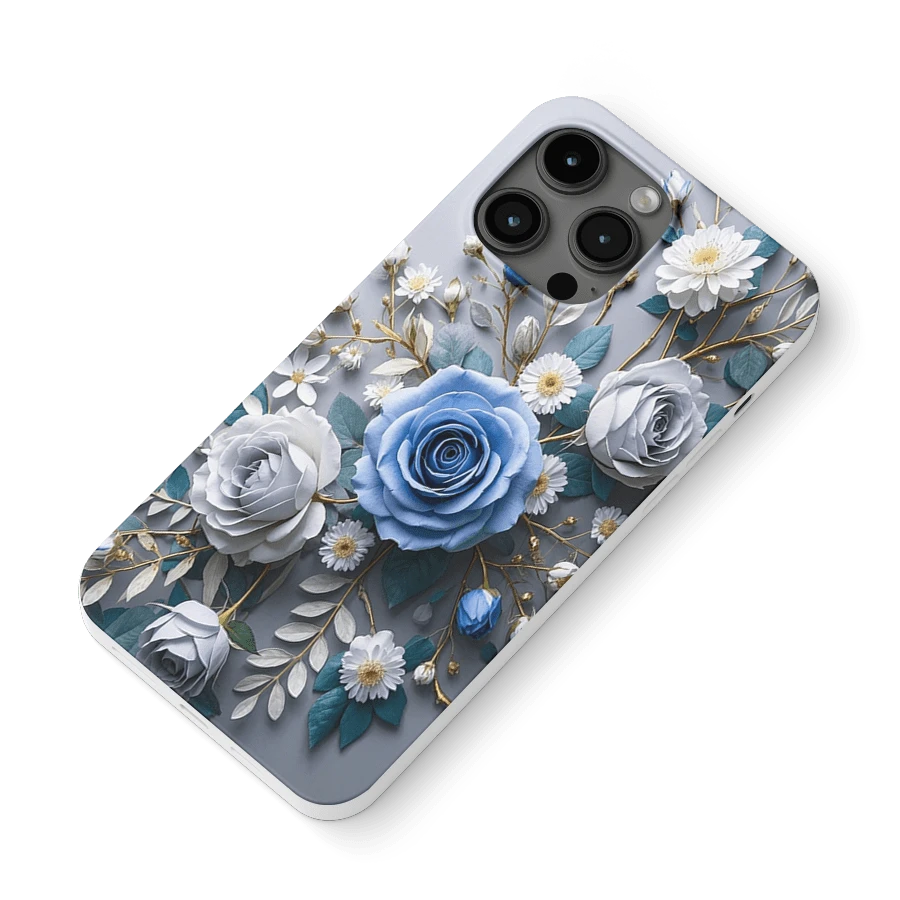 Graceful Blue - & - White Flower Design Phone Case - White - View 1