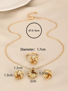 4pcs Twisted Design Jewelry Set - Minimalist Geometric Metal Necklace, Earrings, Ring Set - one-size - View 5