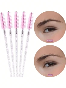 50/200pcs Disposable Mascara Wands, Nylon Bristle Eyelash Brush Spoolies, Unscented Eyebrow Extension Applicator With ABS Plastic Rod, Normal Skin Compatible - Pink And Black Wand Set