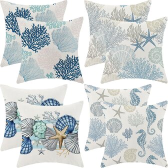 ชุด 2 ชิ้น ปลอกหมอนดาวทะเล ม้าน้ำ ปะการัง เปลือกหอย ชายฝั่ง,ปลอกหมอนแนวเรือใบ ชายทะเลฤดูร้อน มหาสมุทร,ห้องนั่งเล่น ห้องนอน เบาะเก้าอี้ ของตกแต่งบ้าน