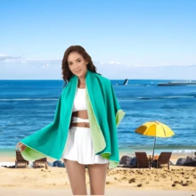 双面不同颜色（深绿色+浅绿色）吸水超细纤维沙滩和游泳速干毛巾，柔软双面毛绒速干沙滩巾，便携式瑜伽健身运动毛巾，沙滩必需品，沙滩配件，泳池浮床 - 雙色(深綠色+淺綠) - 查看 6