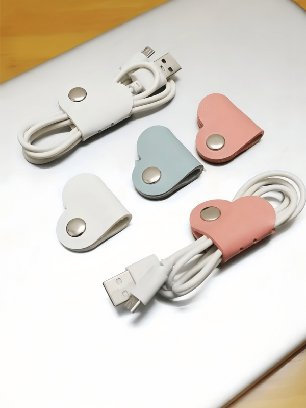 Organizador de cables con forma de corazón para auriculares, bobinador de cables de datos