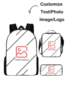 Customized 3 Pieces Bag Set – Upload Your Photo To Personalize Backpack, Shoulder Bag & Storage Pouch, Creative Gift, For Daily Commute, School & Travel (Please Provide Large-Sized Pictures) - Multicolor - View 2