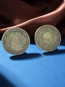 1pc Vintage Skull Knight Challenge Coins - Gold Metal, Religious Theme, Intricate Horse And Skull Designs, Circular Collection Commemorative Coins, Suitable For Home And Office Decor Collection Toys First