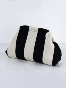 Vintage Retro Two-Tone Striped Knit Clutch Bag For Travel - Beige - View 3