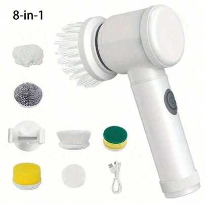 Cepillo de limpieza inalámbrico rotativo 8 en 1, cepillo de limpieza eléctrico de mano con batería de litio recargable, carga USB, cepillo de limpieza autopropulsado para baño, inodoro, vidrio, pared y piso - Material de plástico reutilizable con múltiples accesorios, el mejor regalo para mujeres, regalo del Día de la Madre