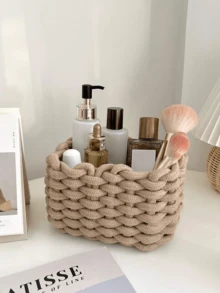 1pc Woven Makeup Storage Basket, Gift For Valentine's Day - Multicolor - View 2