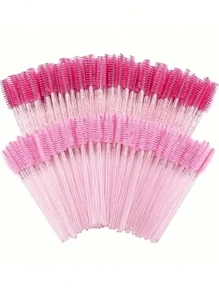 50/200pcs Disposable Mascara Wands, Nylon Bristle Eyelash Brush Spoolies, Unscented Eyebrow Extension Applicator With ABS Plastic Rod, Normal Skin Compatible - Pink And Black Wand Set