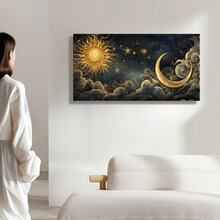 1pc Wrapped Frame Canvas Wall Art Gothic Nature Horizontal Black And White Gold Print Sun And Moon Vintage Canvas Classic Oil Painting Art Home Decor For Living Room, Bedroom, Office - Khung bọc - Xem 7