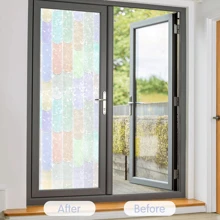 1 Roll Colorful Privacy Window Film, 3D Macaron Rainbow Static Cling Window Sticker - Removable, UV Blocking, Heat Insulation Film, Size: 17.7x118inch, Suitable For Home Glass Decoration Gifts Birthday Graduation