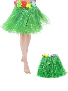 1set-40cm Hawaiian Costume For Women's Luau Party Outfits Luau Grass Skirt Headbands Set Tropical Beach Hula Skirt, Hawaiian Grass Skirt With Garland, Summer & Beach Party Costume For Women's Luau Dance Party Decoration,Hawaiian Party Gift Ideas Gift Party Decoration Hula Dress Performance Garland Hula Dress, Individual Garland Decoration Hawaiian Party Decoration Flower Necklace, Headband And Wristband