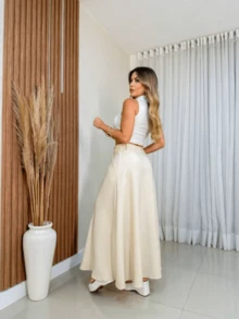 Women's Long Tailored Skirt Mega Elegant Super High Fashion - Màu be nhạt - Xem 2