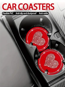 1pc Rhinestone Heart Decor Car Coaster,Packs Bling Car Cup Holder Coaster,