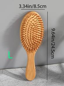 1 pieza Peine de bambú, de manejo sencillo, con dientes redondos de bambú, masajeador cabelludo, no dañino para el cabello, peine para el peinado de cabello largo para mujer, cepillo con cojín de goma, regalo