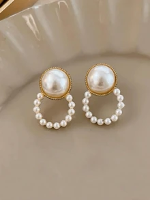5 paires de boucles d'oreilles clous carrés à fleurs de perles fausses vintage, conviennent pour le port quotidien et polyvalent des femmes - Multicolore - Voir 4