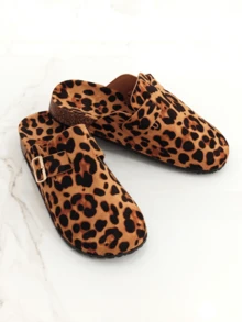 RevReaL Women's Fashion Platform Slippers, Round Toe With Square Buckle Decoration Spring Shoes Spring Break Easter - LEOPARD - View 2