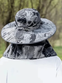 1 件迷彩可拆卸面罩可转换遮阳帽，透气网眼宽边户外钓鱼帽男士遮阳帽夏季帽子，适合徒步和钓鱼等夏季户外活动