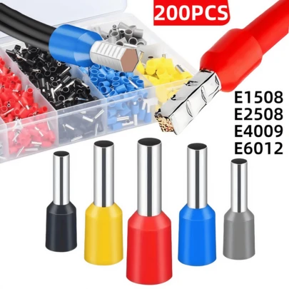  200 件 TEMINUO 线箍端子，箍连接器 16-10awg 1.5-6mm²，引线端子连接器，电线压接连接器绝缘箍引线端端子，适用于电气、工业、电源控制系统等。E1508 E2508 E4009 E6012