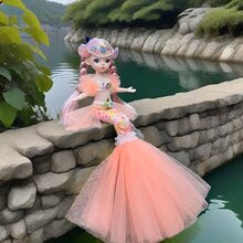 1 件迷人美人鱼娃娃 - 具有逼真的眼睛和可移动的关节，包括装扮配件，鱼尾可以展开，儿童公主婚纱娃娃，非常适合玩耍和房间装饰，非常适合儿童节