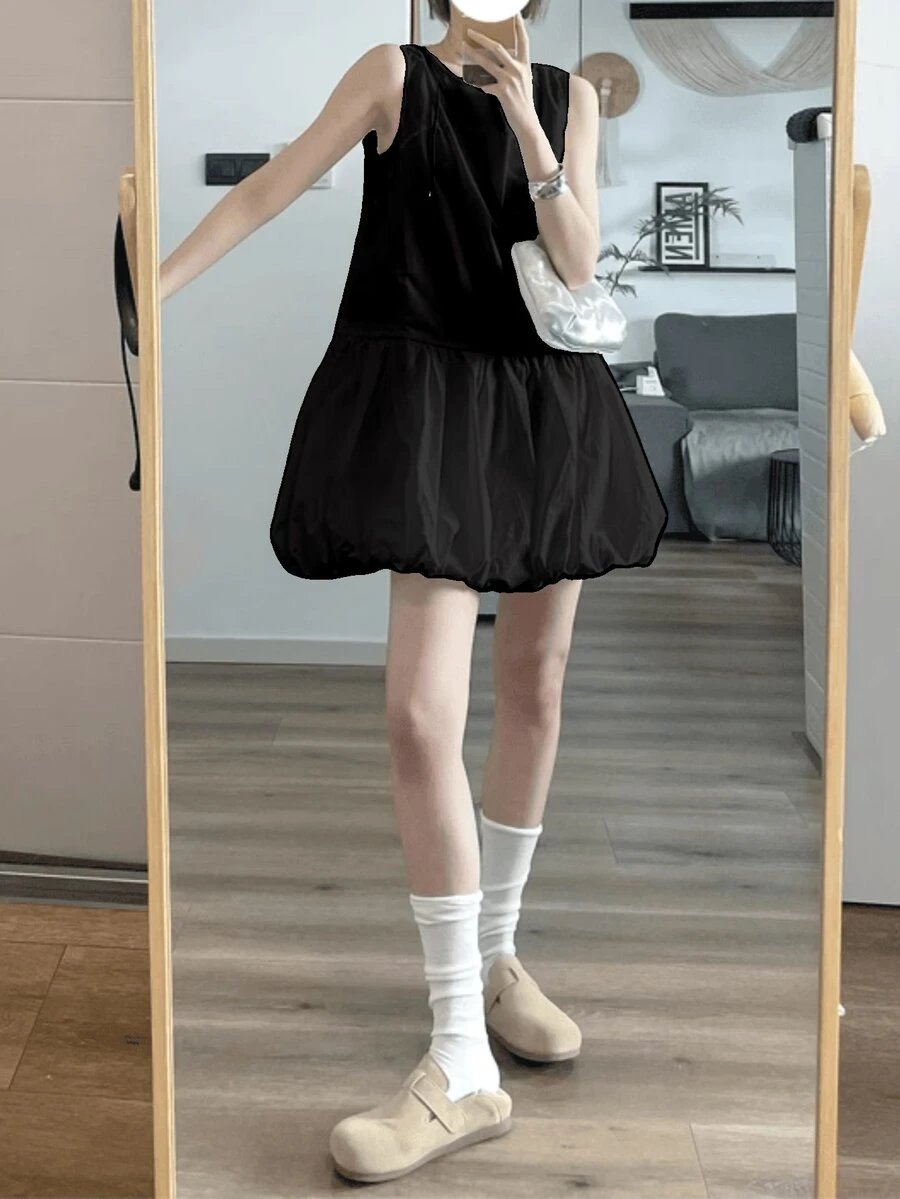Spring Summer Casual Black Vest Dress For Women Back To School Clothes Korean Style Solid Color Sleeveless O-Neck Vintage Homecoming Short Dresses Kawaii Party Graduation White Black Clothes Chic Sundress Sun Dresses For Women Summer Dresses For Women Women Summer Clothes