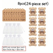 Bear Baby Shower Party Favors Mini Plush Bear Keychain With Thank You Tags Organza Bags Twine For Baby Bride Shower Wedding Party Favors