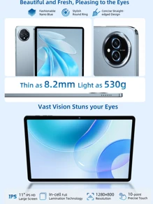 BMAX BMAX I11 S 11Inch Android 15 Tablet, UNISOC T606 Octa-Core 1.6GHz, 4GB RAM ( LPDDR4x +8GB Expand), + 128GB ROM, 802.11ac WIFI 5 + Wireless Connection 5.0, 5MP+13MP Dual Camera, 8000mAh Battery , Type-C, G-Sensor, Supports 1TB SD Expansion(No Adapter)
