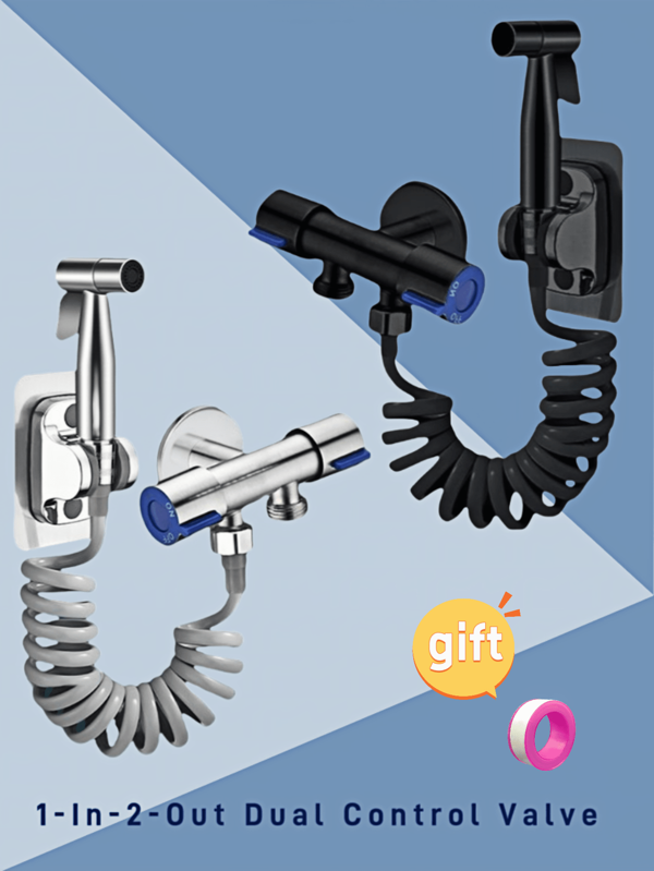 1pc Stainless Steel Toilet Companion Set - Punch-Free, Dual-Use Corner Valve, Small Spray Gun For Women, Booster And Washer Combo - Durable, Water-Saving, Easy-To-Install And Clean