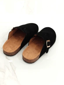 RevReaL Women's Fashion Platform Slippers, Round Toe With Square Buckle Decoration Spring Shoes Spring Break Easter - Black - View 3