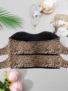 2 piezas con hebilla delantera sin tirantes, diseño de pecho con estampado de leopardo, diseño antideslizante de silicona, almohadilla de pecho desmontable, temperamento elegante, adecuado para vestidos off-the-shoulder