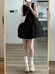 Spring Summer Casual Black Vest Dress For Women Back To School Clothes Korean Style Solid Color Sleeveless O-Neck Vintage Homecoming Short Dresses Kawaii Party Graduation White Black Clothes Chic Sundress Sun Dresses For Women Summer Dresses For Women Women Summer Clothes