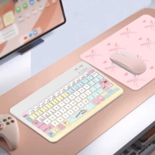 Conjunto de teclado y ratón Bluetooth, teclado inalámbrico portátil (150mAh) y conjunto de ratón, compatible con tabletas , Apple iPad, sistemas Android y superiores, sistemas Windows (Edición Desierto) - postre - Ver 3