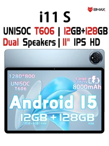 BMAX BMAX I11 S 11Inch Android 15 Tablet, UNISOC T606 Octa-Core 1.6GHz, 4GB RAM ( LPDDR4x +8GB Expand), + 128GB ROM, 802.11ac WIFI 5 + Wireless Connection 5.0, 5MP+13MP Dual Camera, 8000mAh Battery , Type-C, G-Sensor, Supports 1TB SD Expansion(No Adapter)