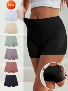 6件套女士无缝冰丝短裤，防走光防卷边设计，中腰内裤，适合搭配紧身裤 - 彩色 - 查看 1