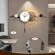 35 Inch Modern Abstract Wall Clock - Round Metal Frame, Fantasy Theme, Silent Quartz Movement, Home Decorative Wall Clocks, Decorative Non-Ticking Large Wall Clock For Living Room, Office, Bedroom - 黑色 - 查看 5