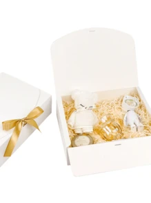 5/10 piezas Caja de papel con tapa abatible + Caja de regalo con lazo, adecuado para regalos de cumpleaños, obsequios de banquetes de boda y embalaje de regalos para festivales