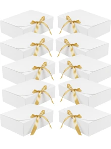 5/10 piezas Caja de papel con tapa abatible + Caja de regalo con lazo, adecuado para regalos de cumpleaños, obsequios de banquetes de boda y embalaje de regalos para festivales