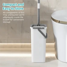 Hand Free Flat Floor Mop And Bucket Set For Professional Home Floor Cleaning System With 3PCS Washable Microfiber Pads For Hardwood Dust And Dirt Removal, Wet And Dry Use, Spin Mop For All Floor Types And Windows - 白色 - 查看 4