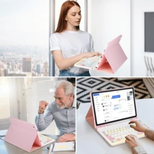 四合一键盘保护套，兼容三星 Galaxy Tab 和 iPad、Redm iPad SE，包含可拆卸无线蓝牙键盘（150mAh）和鼠标，平板电脑保护套带笔槽（沙漠色） - 甜點 - 查看 7