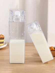 Botella de agua/caja de leche de plástico transparente de 500ml/1000ml - Recipiente portátil y reutilizable para jugo, té y leche - Diseño cuadrado, lavar a mano únicamente