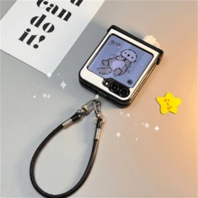可爱3D海獭白色手机壳，带皮质挂绳，兼容Galaxy Z Flip 5/6/Z Flip6/ZFlip 5/Zflip6/Zflip5，防震后盖，防水，防摔，防刮擦