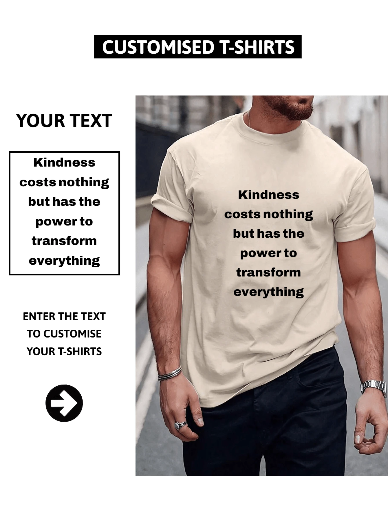 Koszulka męska w rozmiarze plus size (do 6XL): Koszulka z tekstem/zdjęciem - połączenie dużej ramki i dużego personalizowanego nadruku, zróżnicowany wybór czcionek i kolorów, odpowiednia na różne festiwale/rocznice/urodziny/zwierzęta/personalizacja dla par - Morela - Zobacz 1