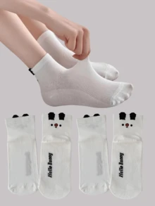 2/4 Pairs Women 3D Rabbit Mesh Breathable Ankle Socks, Suitable For Summer Wear - Multicolor - View 4