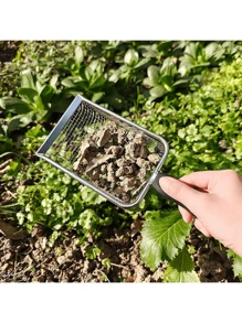 1 件不锈钢沙滩筛铲，带多用途网状过滤器 - 带手柄的花园土壤筛 - 花园筛，贝壳沙滩筛铲，鲨鱼齿筛，非常适合沙子、岩石、泥土、堆肥 - 非常适合园艺使用