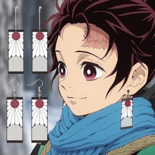 1 par de aretes personalizados con el estilo de Kamado Tanjirou del anime, con el diseño del borde de la espada asesina de fantasmas, para uso diario