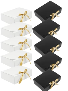 5/10 piezas Caja de papel con tapa abatible + Caja de regalo con lazo, adecuado para regalos de cumpleaños, obsequios de banquetes de boda y embalaje de regalos para festivales